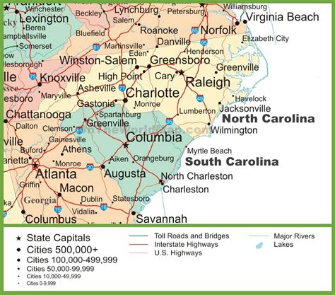 MAP Map Of North And South Carolina